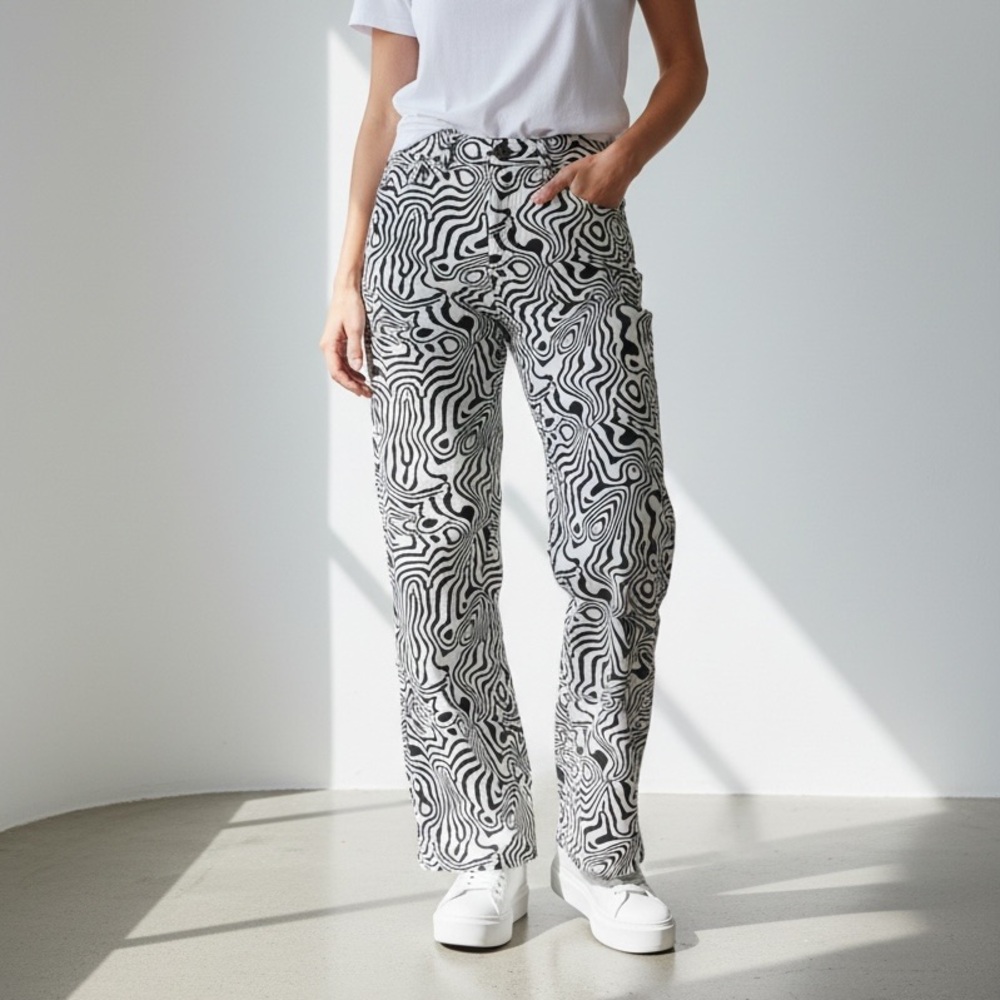 Ragged Zebra Print Denim Jeans
